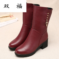 中筒靴子2017秋冬季新款中年女士棉鞋加绒女鞋中跟保暖妈足力健康中老年鞋