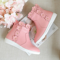 真皮日韩系秋冬甜美花朵洛丽塔lolita软妹萝莉公主短靴学生皮鞋女