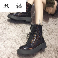 广东厂家时尚休闲厚底漆面羊毛里女式雪地靴棉靴现货中老年妈妈鞋黑色