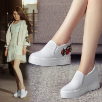 2017新款绣花内增高厚底小白鞋拉链单鞋厚底运动休闲鞋百搭工作鞋