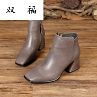 2017秋冬新款短靴复古气质优雅时装靴头层牛皮中跟女靴中老年妈妈鞋