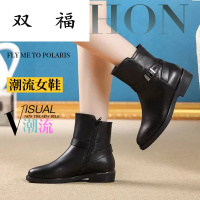 2017新款女靴欧美女式真皮时尚休闲短靴皮靴单靴子中老年妈妈鞋黑色