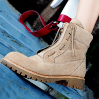 CAETIENT2017秋冬复古前拉链马丁靴女英伦风欧美系带粗跟女靴子磨砂登山靴单靴