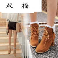 16秋冬新款英伦风女鞋粗跟短靴女棉鞋高跟马丁靴女磨砂皮靴子潮大码40-42