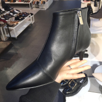 女鞋2017新款尖头简约侧拉链酒杯跟细跟及踝短靴裸靴