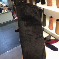 女鞋2017秋新款方头绒面拼接套筒过膝长靴粗跟长筒靴金丝绒面黑black