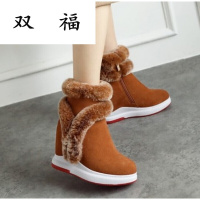 2017冬季韩版真皮内增高平底短靴女厚底磨砂休闲加绒兔毛雪地靴潮