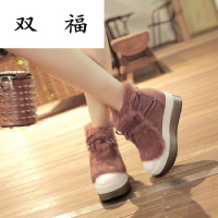 欧美冬季厚底短靴内增高雪地靴女真皮兔毛松糕底棉鞋加绒短筒毛靴