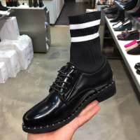 2017新款女鞋圆头铆钉针织弹力套筒系带方跟短靴袜子靴黑色