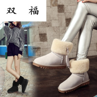 冬季真皮流苏雪地靴女鞋牛翻皮平底毛毛鞋短靴加厚棉靴短筒冬靴潮