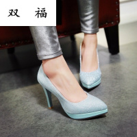 闪色尖头细高跟舞台鞋小码单鞋32防水台33礼服大码女鞋40-43银色32定做不退换