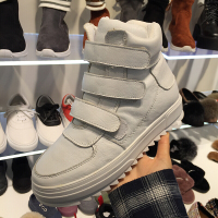 女鞋2017新款圆头真牛皮魔术贴防滑松糕厚底高帮单鞋