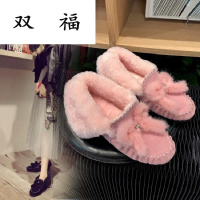 秋冬兔毛厚底平底带毛毛加绒加厚粉色雪地靴乖乖女短靴学生棉鞋