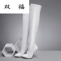 尖头骑士靴欧美性感钢管舞靴侧拉链夜店过膝长筒靴漆皮细高跟女靴