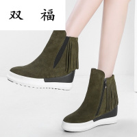 欧洲站秋冬真皮短靴女磨砂皮厚底女靴内增高靴子时尚拉链流苏靴