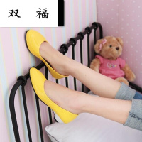 春季新款小坡跟皮鞋糖果色单鞋低跟休闲鞋超大码学生女鞋子47蓝色44定做不退换