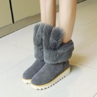 大码雪地靴女41-43平底厚底松糕鞋女冬中筒靴女防滑真兔毛绒棉鞋