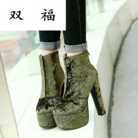 2017秋冬季新款T台短靴时尚气质绒面弹力布显瘦包腿女靴子马丁靴