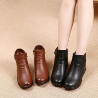 妈妈鞋棉鞋冬季加绒软底防滑中老年人短靴大码保暖平底中年女皮鞋