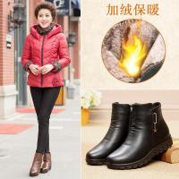 妈妈鞋冬季女棉皮鞋加绒保暖中老年棉鞋平底平跟防滑软底中年女鞋