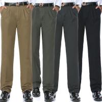 高腰棉质休息长裤子男装春秋款中老年人爸爸爷爷穿宽松大码直桶库