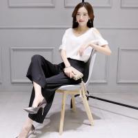 夏装套装女时尚气质2018棉麻阔腿裤套装女装新款夏季韩版两件套潮