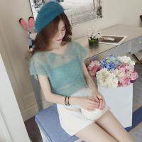 2018新款chic风时尚高腰阔腿短裤套装女夏性感网纱T恤+抹胸三件套