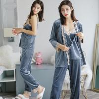 睡衣女秋冬季长袖金丝绒三件套装长裤可外穿性感加厚天鹅绒家居服