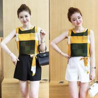 小香风夏季时尚套装女2018名媛气质修身显瘦雪纺衫短袖短裤两件套