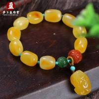 梦玉盈 天然蜜蜡随形手串貔貅手链 女士款 送证书