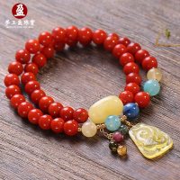 梦玉盈 天然南红玛瑙手串项链两用款红色手链 蜜蜡配饰送证书