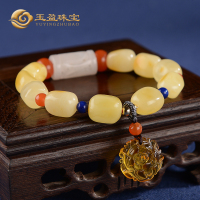 梦玉盈 蜜蜡多宝手串天然琥珀手链男士女款送证书 天然蜜蜡多宝手串