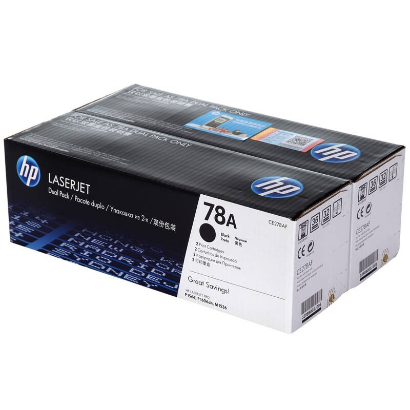 惠普(HP)CE278AF 黑色双包硒鼓 78A(适用LaserJet Pro P1566 P1606 M1536dn)