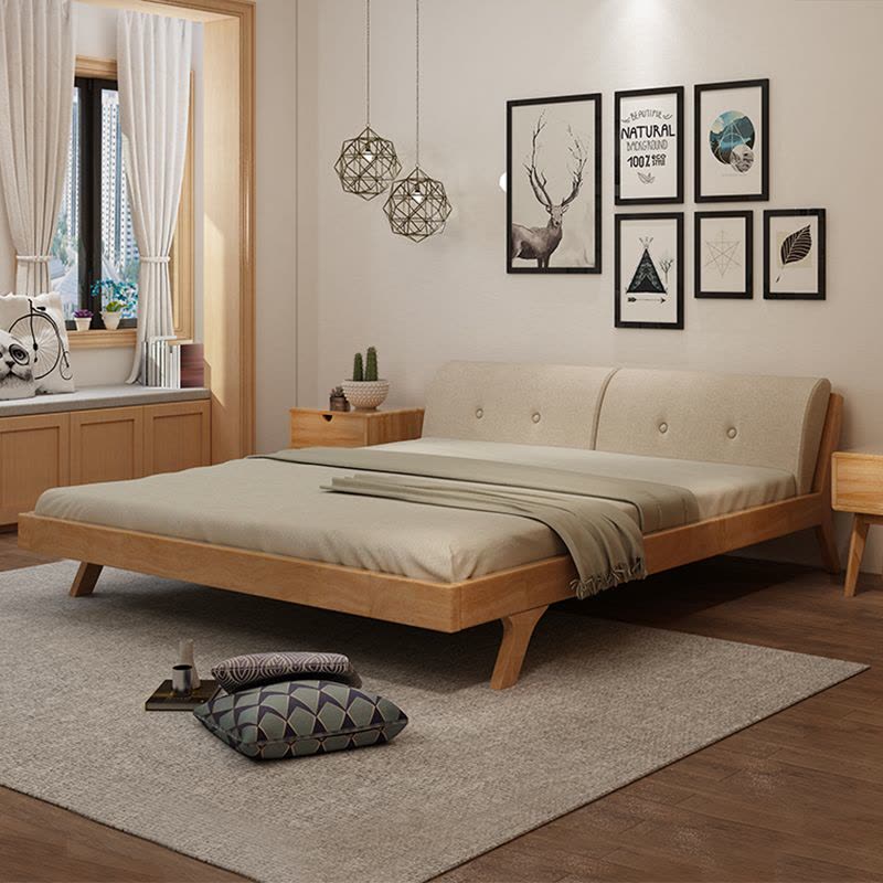 赢派 实木床 双人1.8米橡木床北欧主卧婚床 现代简约1.5米小户型日式床图片