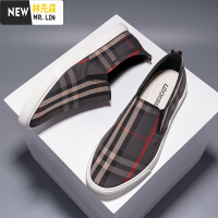 林先森猎友手工格子布懒人鞋男平底帆布时尚青年休闲鞋软底一脚蹬潮男鞋帆布鞋