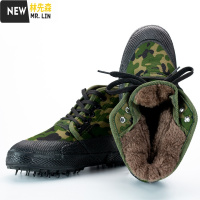 林先森冬季解放鞋男棉鞋高帮加绒加厚迷彩作训鞋帆布棉鞋劳保鞋耐磨防滑帆布鞋