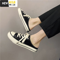 林先森夏季半拖鞋男情侣帆布鞋男无后跟低帮韩版百搭潮流学生鞋子男潮鞋帆布鞋