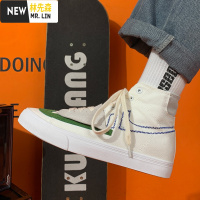林先森春季日系高帮帆布鞋男生韩版潮流百搭学生原宿港风高邦板鞋子休闲帆布鞋