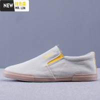 林先森布鞋简约风男士休闲一脚蹬帆布鞋男套脚板鞋韩版夏季透气复古潮鞋帆布鞋