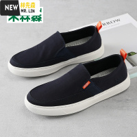 林先森男鞋子秋季潮鞋帆布鞋男韩版百搭懒人鞋透气一脚蹬套脚板鞋帆布鞋
