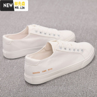 林先森白色帆布鞋男士低帮布鞋男板鞋学生休闲小白鞋球鞋百搭男鞋帆布鞋