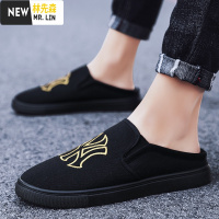 林先森精小伙男鞋子驾车布鞋一脚蹬帆布鞋懒人鞋豆豆休闲透气半拖潮鞋帆布鞋
