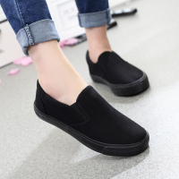 林先森男士低帮黑色帆布鞋 男女学生训练鞋球鞋 黑色透气工作鞋板鞋帆布鞋