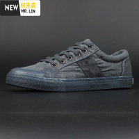 林先森欧美帆布鞋男复古做旧低帮休闲鞋透气棉布潮鞋男板鞋系带潮男平底帆布鞋