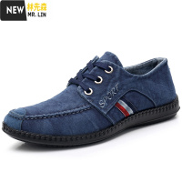 林先森水洗牛仔帆布鞋男鞋春秋新款系带老北京布鞋男单鞋透气软底休闲鞋帆布鞋