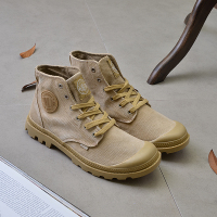 林先森帆布鞋男百搭夏季中帮秋季圆头马丁靴高帮休闲情侣复古户外登山鞋帆布鞋