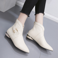 林先森女士短靴低跟软皮春秋新款尖头显瘦单靴加绒马丁靴子百搭平底女鞋凉鞋