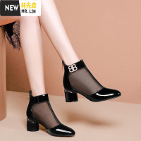 林先森温州镂空网纱凉鞋女粗跟2021春夏季新款网靴女包头凉靴中跟女鞋子凉鞋