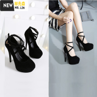 林先森2017欧美款T台高跟女鞋14cm超高粗跟夏季凉鞋 模特走秀舞台演出鞋凉鞋