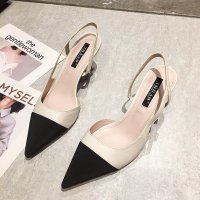 林先森凉鞋女2021年新款夏季高跟鞋仙女风尖头时尚百搭拼色小清新女鞋子凉鞋